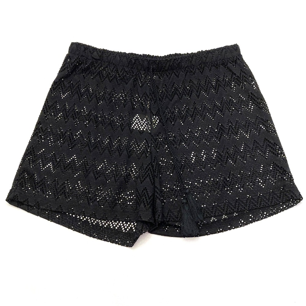 Palm Rio Beach Coverup Shorts Black Lace‎ 4.5" Inseam Womens Medium Chevron NEW
